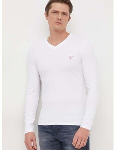 Tričko s dlhým rukávom Guess pánsky, biela farba, jednofarebný, M2YI08 J1314
