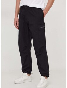Bavlnené nohavice Calvin Klein Jeans čierna farba,strih cargo,J30J324692