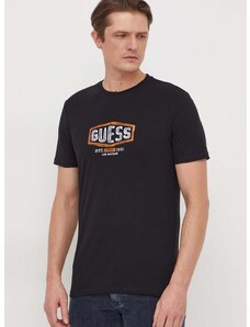 Bavlnené tričko Guess pánsky, čierna farba, s potlačou, M4RI33 J1314