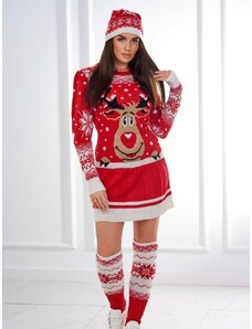KS Vianočný set 1006 sveter + čiapka + podkolienky červená