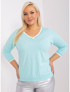 Fashionhunters Mint, plain blouse of a larger size with cuffs