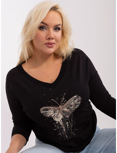 Fashionhunters Plus size black cotton blouse with butterfly