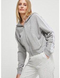 Bavlnená mikina adidas dámska, šedá farba, s kapucňou, melanžová, IK8386