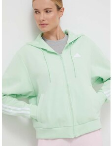 Mikina adidas dámska, zelená farba, s kapucňou, s nášivkou, IS3680
