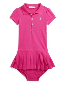 Detské bavlnené šaty Polo Ralph Lauren ružová farba, mini, rovný strih