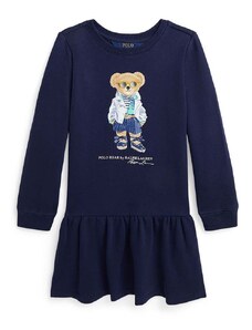 Dievčenské bavlnené šaty Polo Ralph Lauren tmavomodrá farba, mini, rovný strih
