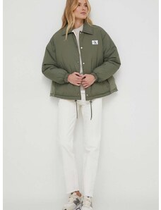 Obojstranná bunda Calvin Klein Jeans dámska, zelená farba, prechodná, J20J222589
