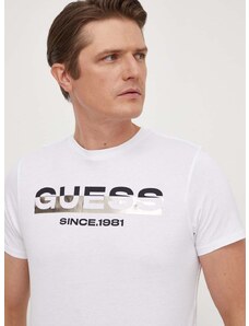 Bavlnené tričko Guess pánsky, biela farba, s potlačou, M4RI60 K9RM1