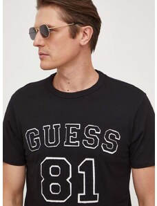 Bavlnené tričko Guess pánsky, čierna farba, s nášivkou, M4RI22 K8FQ4
