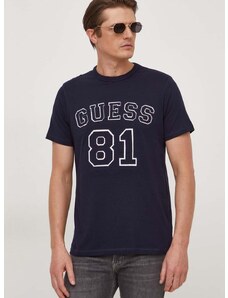 Bavlnené tričko Guess pánsky, tmavomodrá farba, s nášivkou, M4RI22 K8FQ4