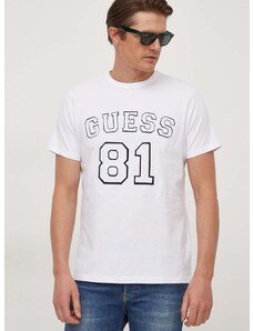 Bavlnené tričko Guess pánsky, biela farba, s nášivkou, M4RI22 K8FQ4