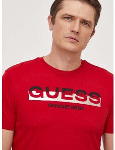 Bavlnené tričko Guess pánsky, červená farba, s potlačou, M4RI60 K9RM1