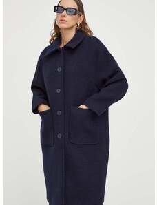 Vlnený kabát American Vintage tmavomodrá farba, prechodný, oversize