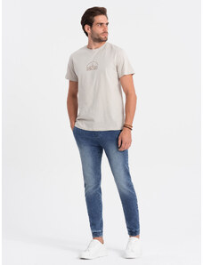 Ombre Clothing Pánske džínsové nohavice JOGGERY s mramorovým vzorom - svetlomodré V2 OM-PADJ-0133