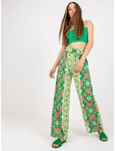 Fashionhunters Zelené nohavice zo vzorovanej látky so širokými nohavicami