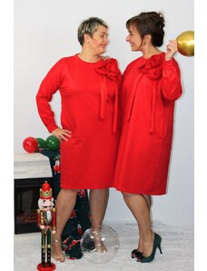 Taliansko Červené šaty s aplikáciou látkových kvetov