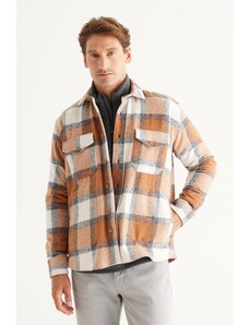 AC&Co / Altınyıldız Classics Men's Mink-ecru Oversize Wide Cut Buttoned Collar Winter Shirt Jacket
