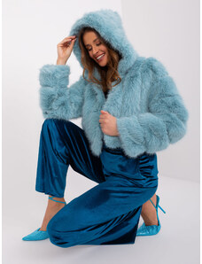 Fashionhunters Mint short fur jacket with hood