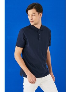 ALTINYILDIZ CLASSICS Pánska námornícka modrá 100% bavlna Roll-up golier slim fit slim fit polo výstrih tričko s krátkym rukávom.