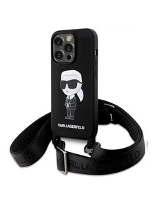 iPhone 15 Pro Karl Lagerfeld Liquid Silicone Crossbody Ikonik Case čierna