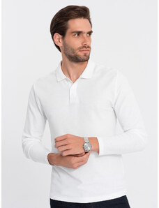 Ombre Clothing Pánske tričko s dlhým rukávom a golierom - biele V1 OM-POBL-0114