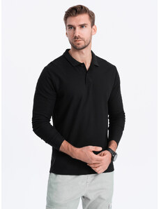 Ombre Clothing Pánske tričko s dlhým rukávom a golierom - čierne V2 OM-POBL-0114