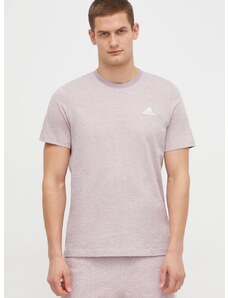 Bavlnené tričko adidas pánske, fialová farba, melanžové, IR5319