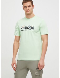 Bavlnené tričko adidas pánske, zelená farba, s potlačou, IM8306