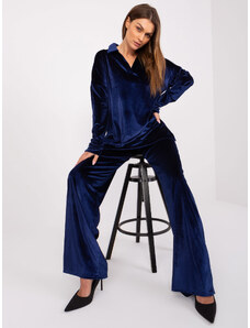 Fashionhunters Navy blue velour set with blouse