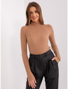 Fashionhunters Women's camel sweater with a wide stripe