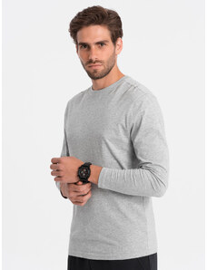 Ombre Clothing BASIC pánske tričko s dlhým rukávom a okrúhlym výstrihom - sivý melír V3 OM-LSBL-0106