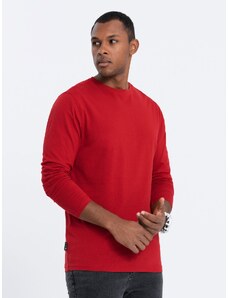 Ombre Clothing BASIC pánske tričko s dlhým rukávom a okrúhlym výstrihom - červené V5 OM-LSBL-0106