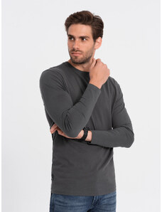 Ombre Clothing BASIC pánske tričko s dlhým rukávom a okrúhlym výstrihom - grafitová V6 OM-LSBL-0106