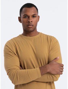 Ombre Clothing BASIC pánske tričko s dlhým rukávom a okrúhlym výstrihom - horčicové V10 OM-LSBL-0106