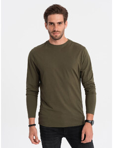 Ombre Clothing Pánske tričko BASIC s dlhým rukávom a okrúhlym výstrihom - tmavo olivovo zelené V7 OM-LSBL-0106