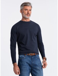 Ombre Clothing BASIC pánske tričko s dlhým rukávom a okrúhlym výstrihom - tmavomodré V2 OM-LSBL-0106