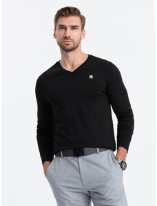 Ombre Clothing Signature elastan pánske tričko s dlhým rukávom a výstrihom - čierne V3 OM-LSCL-0110