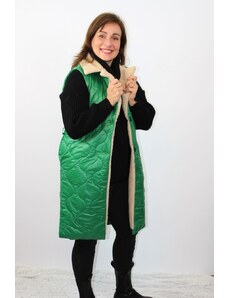 Taliansko Prešívaná vesta s kožušinou - zelená