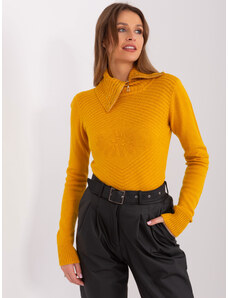 Fashionhunters Women's mustard sweater with zipper and appliqués