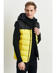 AC&Co / Altınyıldız Classics Men's Black-Yellow Standard Fit Normal Cut Hooded Inflatable Vest
