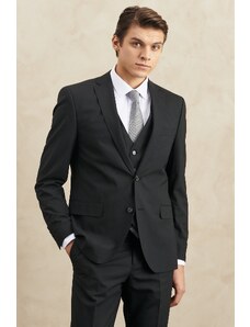 ALTINYILDIZ CLASSICS Men's Black Slim Fit Slim Fit Monocollar Nano Suit With Woolen Vest, which is water and stain resistant.
