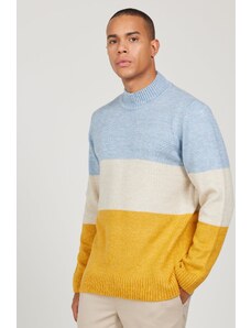 AC&Co / Altınyıldız Classics Men's Blue-mustard Standard Fit Regular Cut Half Turtleneck Raised Soft Textured Knitwear Sweater