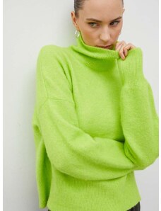 Vlnený sveter Samsoe Samsoe NOLA dámsky, zelená farba, tenký, s polorolákom, F18322002