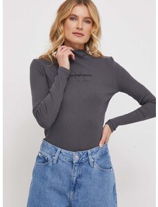 Tričko s dlhým rukávom Calvin Klein Jeans dámsky, šedá farba