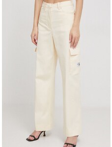 Nohavice Calvin Klein Jeans dámske,béžová farba,rovné,vysoký pás,J20J222607