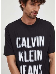 Bavlnené tričko Calvin Klein Jeans pánsky, čierna farba, s potlačou, J30J324648