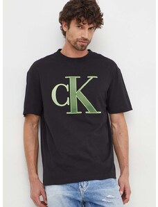 Bavlnené tričko Calvin Klein Jeans pánsky, čierna farba, s nášivkou, J30J325029