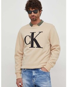 Mikina Calvin Klein Jeans pánska,béžová farba,s nášivkou,J30J325028