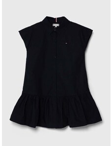 Dievčenské bavlnené šaty Tommy Hilfiger tmavomodrá farba, mini, rovný strih
