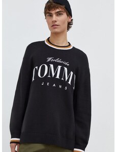 Bavlnený sveter Tommy Jeans čierna farba,tenký,DM0DM18365